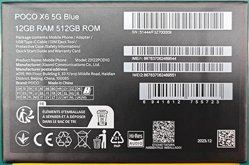 Smartphone Xiaomi Poco X6 5G 256 GB/12 GB de RAM Azul