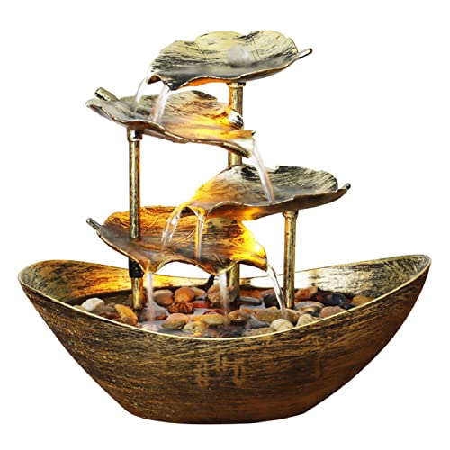 EdirFtra Lotus leaf Cascade Water Feature, Creative Cascading Water Fountain, Garden Water Feature Fountain with LED Lights, USB Charging, Indoor Outdoor Tabletop Fountain,A