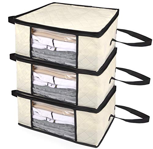 Woffit Foldable Storage Bag Organizers, Large Clear Window & Carry Handles, Great for Clothes, Blankets, Towels, Winter & Summer Clothing, Closets, Bedrooms, Under Bed & More (Large)