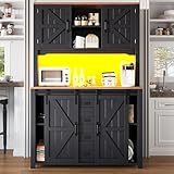 Espace de rangement extra-large : La partie supérieure inclut une armoire avec portes à fermeture magnétique et étagères réglables. L’espace central ouvert permet d’exposer cafetières, verres ou objets décoratifs. La base dispose d’armoires fermées, de deux tiroirs spacieux et d’étagères ajustables