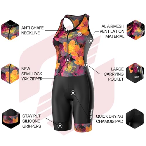SLS3 Terno de triatlo feminino - fato trisuit feminino de uma peça premium FX - Terno feminino de tr