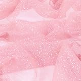 Entisn Glitter Tulle Fabric, 1 Yard x 60 Inch Wide Tulle Bolt Pink Tulle Netting with Iridescent Sequin, Soft Sparkly Tulle Fabric Bulk for Bridal Veil Wedding Decoration Tutu Skirt Gift Wrap