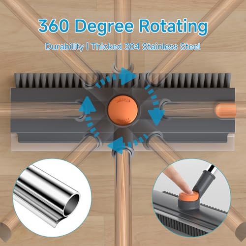 Image of Pool Scrub Brush with 52 inch Pole, 3 in 1 Pool Cleaning Brush with Squeegee, Floor Scrub Brush with Long Handle, Deck Brush for Swimming Pool Tile Wall Patio Concrete Gray