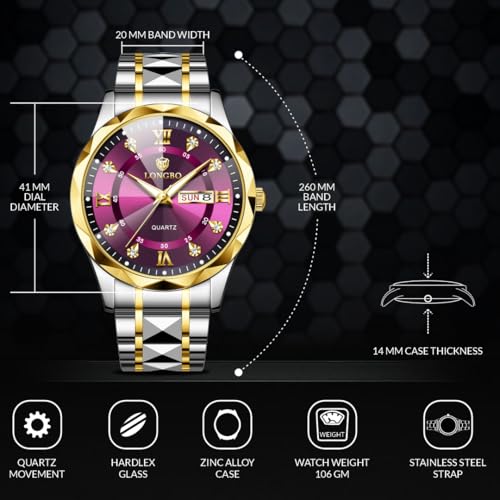 Image of LONGBO Zenith Diamond Analog Watch for Men Business Stainless Steel Watches Luxury Men's Wristwatch | Birthday Gift for Men | Gift for Husband | Gift for Brother
