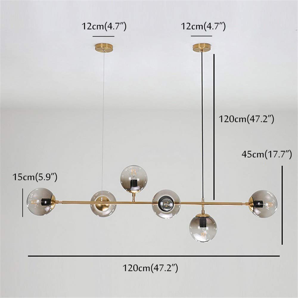 Szklana lampa wisząca, 6 sztuk E27, podtynkowa lampa sufitowa na wyspę kuchenną, jadalnię lub restaurację, szara i neutralne światło, 30 W