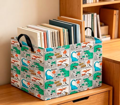 Image of CLOCOR Rectangular Storage Bin,Waterproof Book Box,Room Decor(Comic Dinosaur)