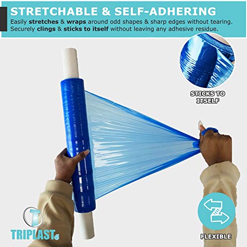 Image of Triplast 400 mm x 250 m Extended Core Pallet Stretch Shrink Wrap - Blue Tint (Pack of 12)