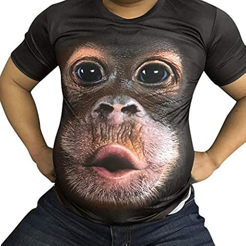HOOUDO Men Summer Plus Size Casual 3D Gorilla Print Funky Fit  Round Neck Short Sleeve T Shirt Tops Tee Blouse (Coffee, XL) Cover