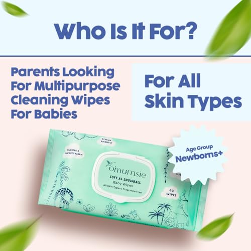 Image of Omumsie 99% Pure Water (Unscented) Baby Wipes | Made With Thickest Plant Based Cotton Fibers | 60 pcs per pack (Pack of 3)