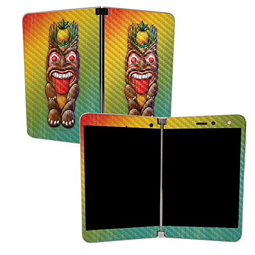 Image of MightySkins Carbon Fiber Skin for Microsoft Surface Duo - Tiki Man | Protective, Durable Textured Carbon Fiber Finish | Easy to Apply, Remove, and Change Styles | Made in The USA
