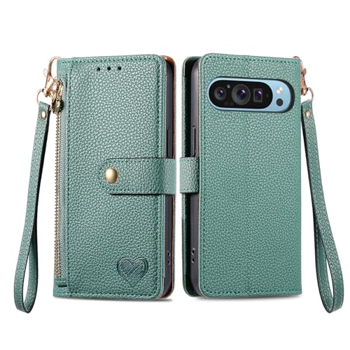 Coque Pixel9 Pixel9 Pro BAILI Portefeuille RFID Blocage Etui Fermeture Eclair Magnétique