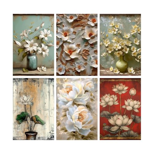 Image of SiddArtify Elegant White Floral Art Print Set - 300GSM Board - 8x12 Inch - Pack of 6 Wall Room Decoration art Poster Prints
