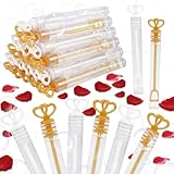 LOKIPA 40PCS Wedding Bubbles Wands Bulk, Mini Bubble Party Favors White and Gold Heart Bubble Wands for Guest Anniversary Supplies Valentines Day Party Decoration Supply