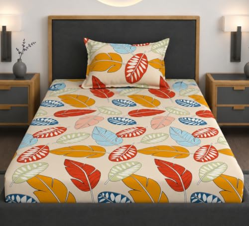 Image of Vaini Premium Heavy Cotton Elastic Fitted Bedsheets with 1 King Size Pillow Covers || Single Bed with All Around Elastic 350 TC || 36 x 78 x 6 Inch Single Size Fitted || :- Colorfull Cordate