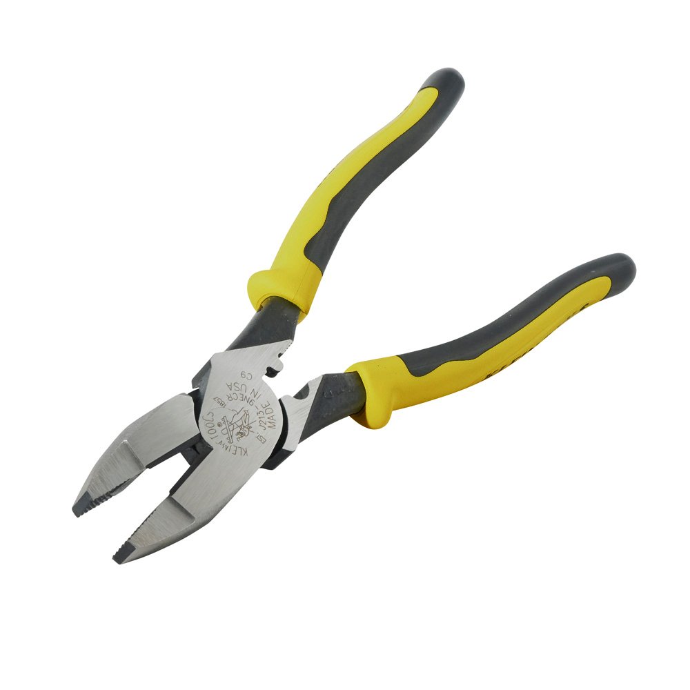 Klein Tools J213-9NECR Jouneyman Pliers Connector Crimp Side, With High-Leverage Design Featuring Crimping Die Behind Hinge, 9-Inch