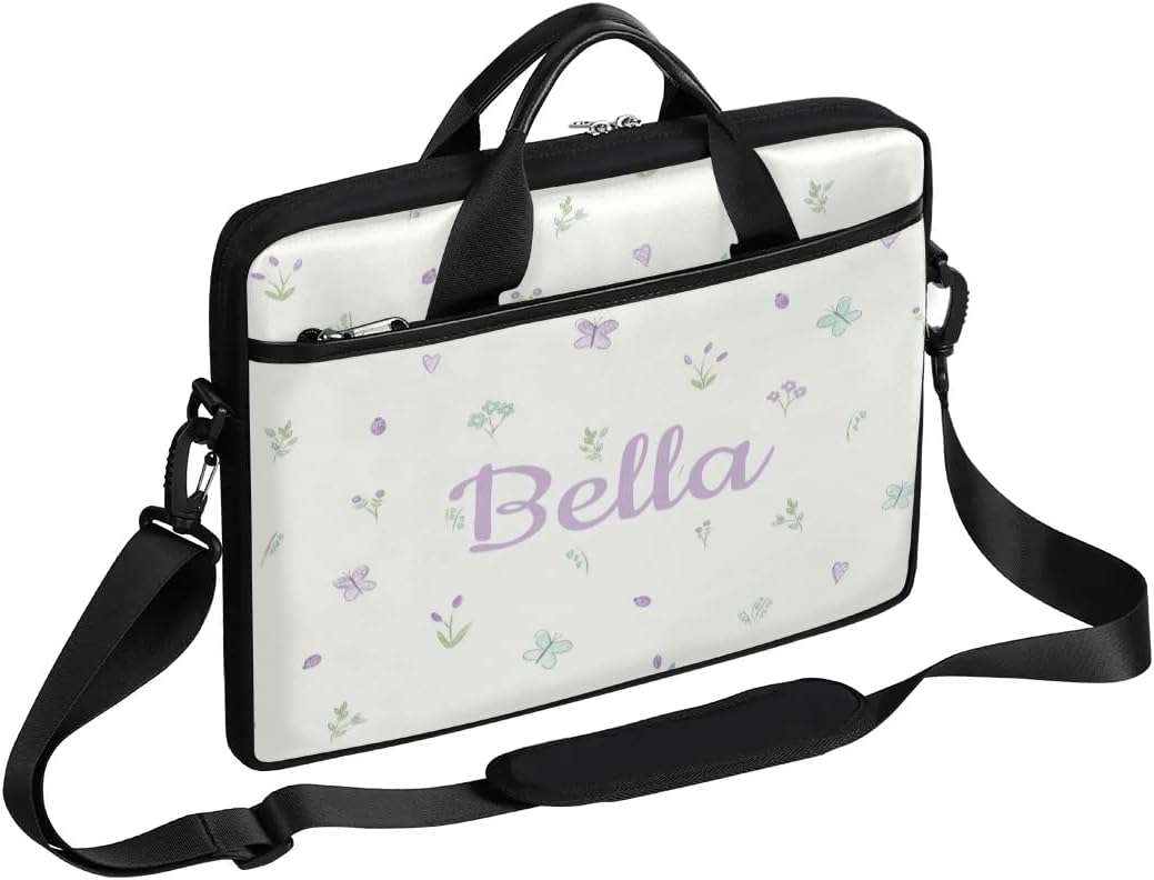 Custom Laptop Bag with Name, Personalized Laptop Shoulder Bag, Custom Portable Laptop Bags for Woman Men Flower