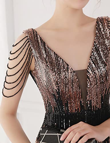 Image of Women 1920s Plus Size Formal Dress Tassels Sleeve Sequins Gatsby Maxi Evening Gown
