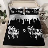 Feelyou King and Queen Fitted Sheet Twin, Mr and Mrs Bed Sheet Set for Lovers Couple Lover Bedding Set Romantic Valentines Day Bed Cover 2Pcs (No TOP Sheet)
