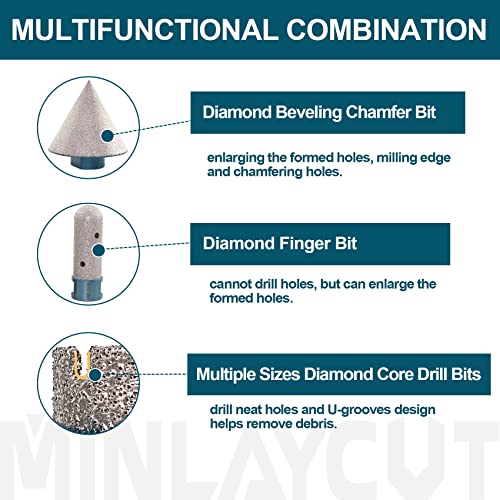 Minlaycut Diamond Core Drill Bits Set - Tile Hole Saw Kit 20/25/35/50Mm+20F With 2" Diamond Beveling Chamfer Bits For Porcelain Ceramic Tile Granite Marble(6Pcs) #TOP5