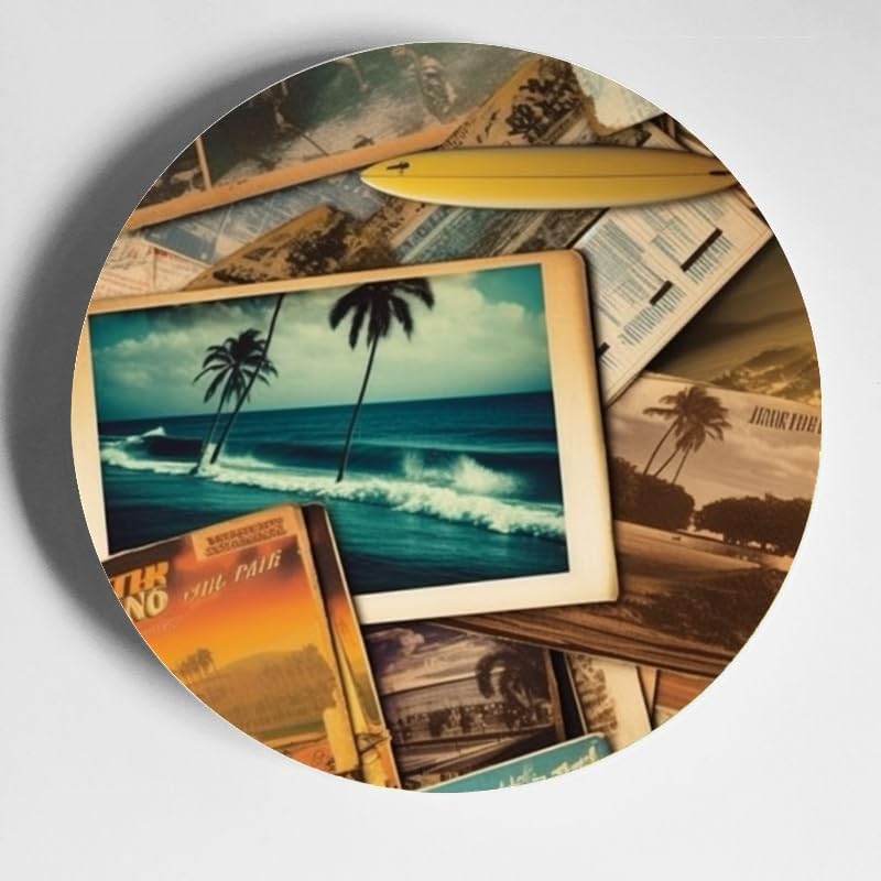 Surfing 10-inch Ceramic Plate for Wall Display or Tabletop, with Stand & Hook DP-599353079