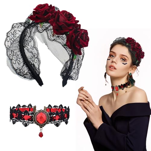 Diadema do Dia dos Mortos, yisight diadema Halloween, diadema de rosas de Halloween, diadema flores mexicana, para cosplay máscara carnaval