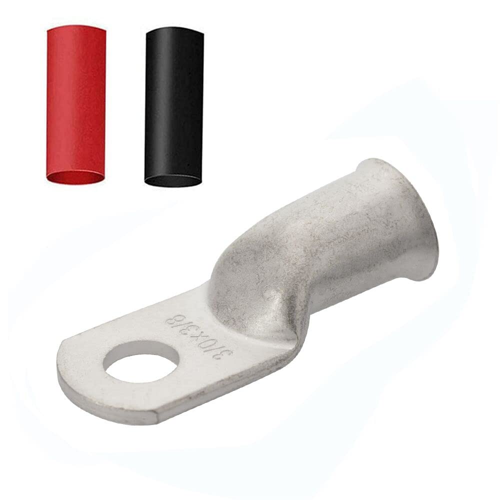 Heavy Duty 3/0x3/8Tinned Copper Wire Lugs,12Pcs 3/0 AWG 3/8'' Stud Tubular Ring Terminals with 12Pcs Heat Shrink Tubing for Boat Marine Audio