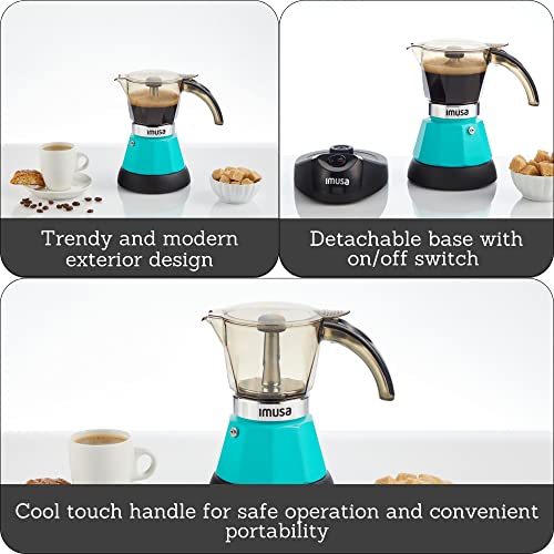 Imusa 2 or 3 Cup Electric Espresso Maker with Detachable Base, Teal - Image 4
