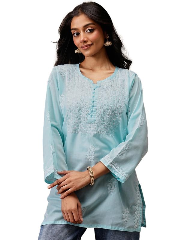 Image of Ada Hand Embroidered Lucknowi Chikankari Cotton Top for Women A911459