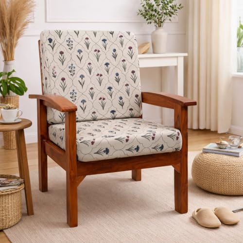 Image of STITCHNEST 'Contour Fit Series' Stretchable Printed Wooden Sofa Cover (Pack of 2) - Elastic Wooden Chair Cover | Wooden Sofa Seat Cover | Size - 20-21 x 20-21 x 3-5 in