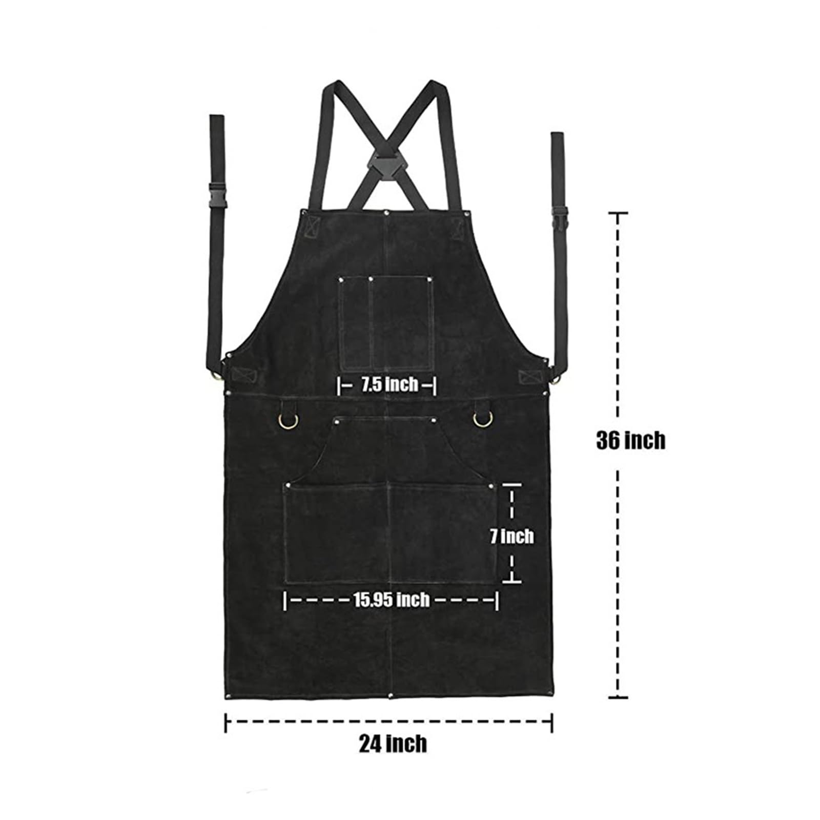 Tablier en cuir robuste à couverture intégrale avec 6 poches outils, résistant la chaleur et aux flammes, for soudure Charpentier, menuisier(Zwart)