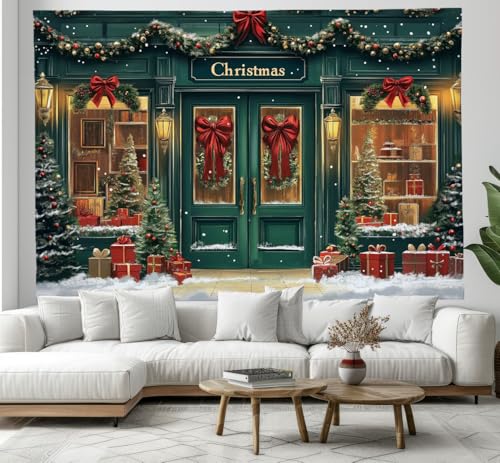 Tapiz de pared vintage verde esmeralda para dar un toque navideño elegante al salón