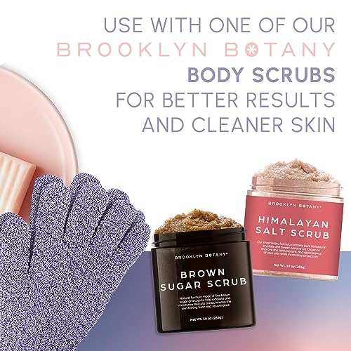 Image of Brooklyn Botany Exfoliating Gloves for Bath and Shower - Heavy Duty Exfoliating Body Scrubber for Massage and Dead Skin Remover for Body - 2 Pairs