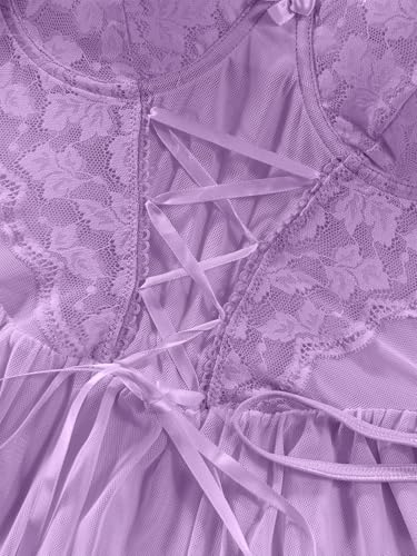 Image of Lilosy Sexy Garter Belt Mesh Lace Babydoll Lingerie Dress Set with Thong