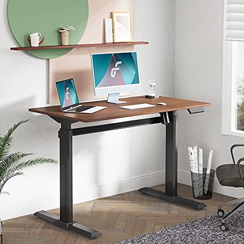 Fenge Electric Standing Desk Height Adjustable Standing Desk 4 Memory Presets, Ergonomic Sit Stand Desk for Home Office (110×60cm, Black Frame+Brown Desktop)