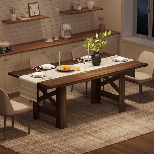 GarveeLife 70.87" Wood Dining Table for 6-8 People, Farmhouse Large Kitchen Table with Thickened Tabletop and Sturdy Legs, Long Wooden Dinner Table fo