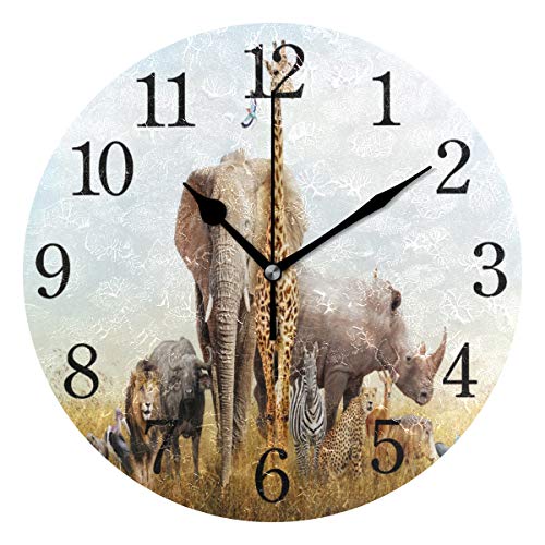 BKEOY Horloge Murale Vintage avec Surface Peinte Motif Animaux de Safari africains Silencieux Décoration d'intérieur