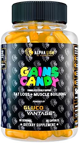 ALPHA LION Gains Candy, Supplement Pills That Support Weight Loss, Muscle Building, Decrease Body Fat, Upgrade Energy & Workout Performance, 60 Capsules (DHB Berberine-GlucoVantage®) ALPHA LION Gains Candy, Supplement Pills That Support Weight Loss, Muscle Building, Decrease Body Fat, Upgrade Energy & Workout Performance, 60 Capsules (DHB Berberine-GlucoVantage®)