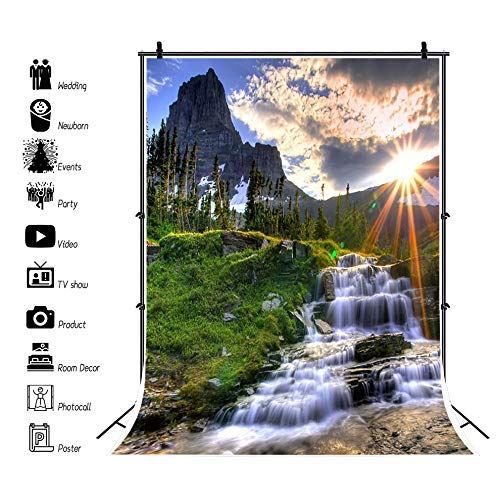 Amazon.co.jp: Laeacco 5x7フィート 自然の風景背景 日光 山 滝 風景