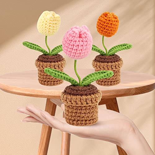 La mejor selección de Flores Top 5. 43 Flores de Tulipán Hechas a Mano, 3 piezas Terminadas Hechas a Mano Crochet Tulipán Flores Decoración de Flores Falsas, Flor de Maceta de Ganchillo Hecha a mano para Adorno de...