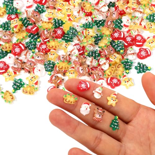 210uds Mini Figuritas Navideñas, 7 Estilos Resina Miniatura Adornos Navideños para Manualidades DIY Decoración Casas de Muñecas (Verde, Amarillo, Rojo, Blanco, Marrón)