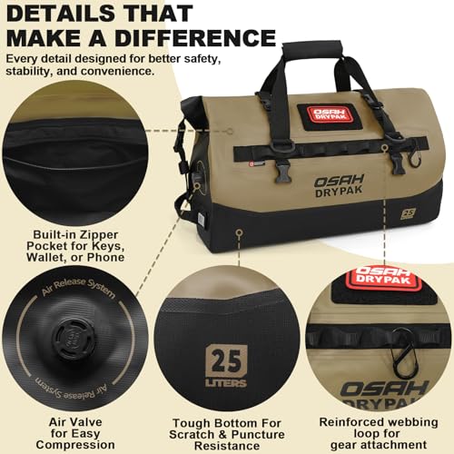 Image of OSAH DRYPAK Waterproof Duffel Bag 25L /40L /60L - Heavy-Duty Motorcycle Tail Bag, Roll-Top Dry Bag for Travel, Camping, Boating, Kayaking, Outdoor Adventure