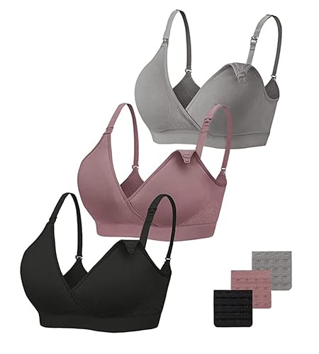 HBselect 3 Pcs Schwangerschafts Still BH Nahtloser Still-BH mit zusätzlichen BH-Verlängerungen Stillen und Schlaf Ohne Bügel für Damen Cover