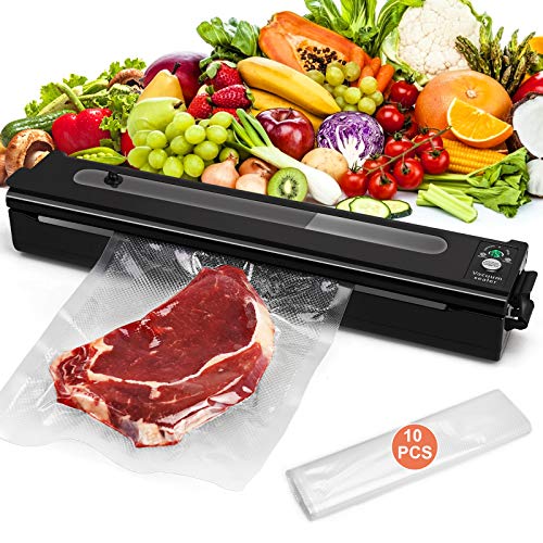 Yoobure Vacuum Sealer Machine, Automatic Food Air Sealing System, Compact Food Saver with Vacuum & Seal Modes, 8X Longer Food Preservation Time, Visual Window, LED Indicator Light, 10pcs Vacuum Bags