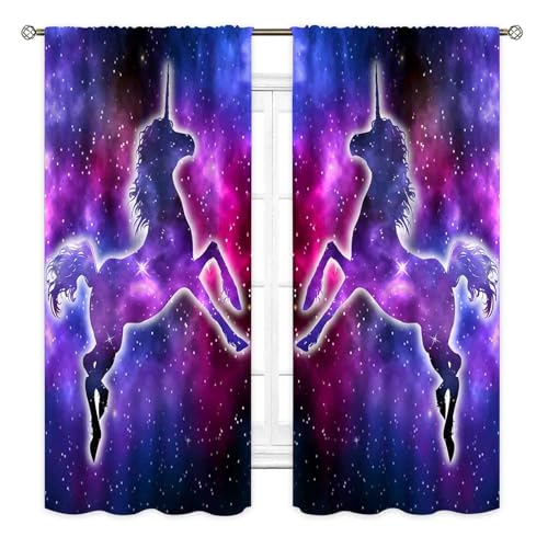 TKUYO Galaxy Curtains, Outer Space Star Celestial Universe Unicorn Curtains Drapes for Girls Bedroom Kids Room Living Room Nursery Puple Unicorn Blackout Window Treatments 2 Panel Sets, 42