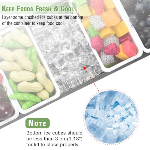 V·RESOURCING Ice Chilled Condiment Caddy with 6 Containers(16.9oz),Divided Serving with Ice Chamber,Ice Cooled Condiment Serving Container with Lid for Salar Bar,Fruit,Veggie,Candy,Snack,Sauce - Image 3