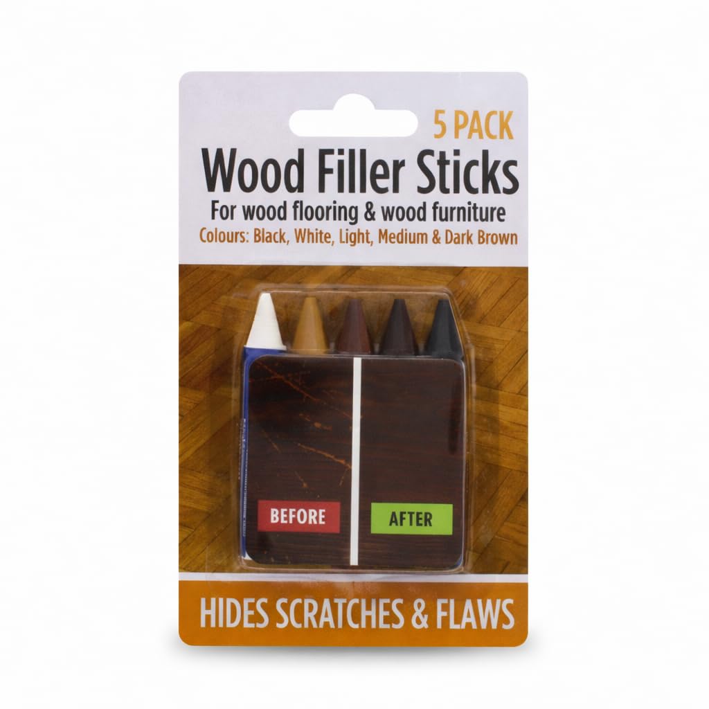 Kanta Assorted Brown Shades, Black, White Wood Repair Kit With Filler Sticks And Touch-Up Pens Assorted Colours For Covering Scratches, Stains & Scuffs On Furniture, Floors, Tables, Doors - Carpenter Touch Up Set (Wood Filler Sticks)