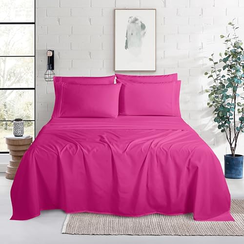 Image of Mocassi Luxury 4-Piece Sheet Set, Ultra Soft 1800 Premium Hotel Quality Microfiber Sheet Set, Fits Mattresses Up to 18 to 24 Inches Extra Deep Pocket - Breathable and Secure Fit, Twin, Pink