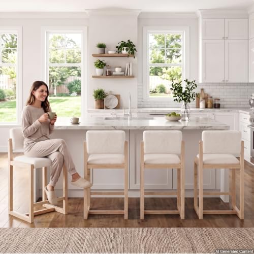 Image of Ya-Home 26 inch Counter Bar Stools Set of 2, White Sherpa Counter Height Stools