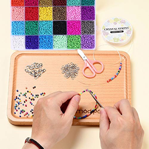 CHENKEE Glazen kralenset, 3 mm, 24.000 stuks kralen om te rijgen, mini-armband, glasparels, kit, 24 kleuren, losse… - Image 7