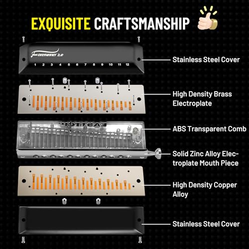 EAST TOP Updated FORERUNNER 2.0 without valves Chromatic Harmonica 12-Hole 48 Tones C Key Chromatic Mouth Organ Harmonica for Adults,Beginners and Students